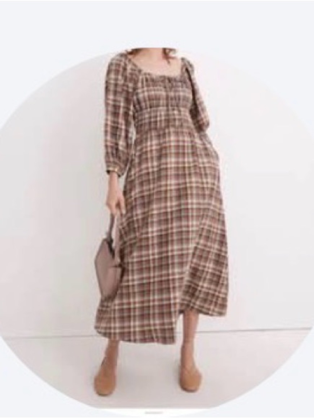 Madewell Plaid Long Sleeve Maxi Dress - Brown/Lavender